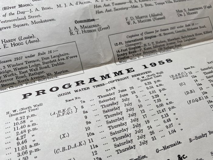 Dublin Bay Sailing Club Programme 1958