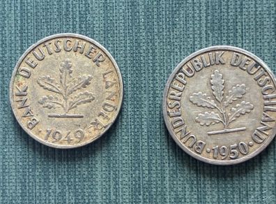 Rare 1949/50- German Republic 10 Peennig Coins