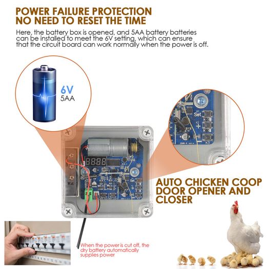 EU Stock Upgraded Timing Control Chicken House Automatic Door Opener 110-220V Pets Dog Door Opener Power Failure Protection