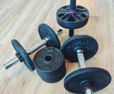 Weight Plates and Bar Set with Ab Roller