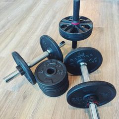 Weight Plates and Bar Set with Ab Roller