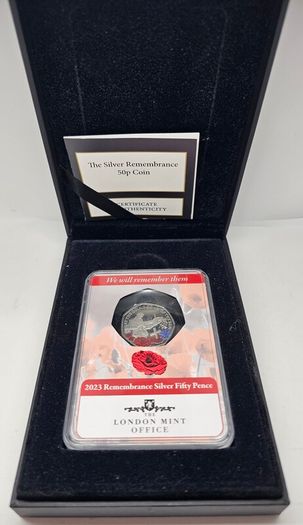 The London Mint Office Gibraltar 2023 Silver Proof 50p Coin Lest We Forget Colorised