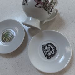 Hendricks Gin Cup and 2 saucers - Charles Dickens Quote -Minds like bodies will ofer fall into a pimpled, ill conditioned state from mere excess of comfort