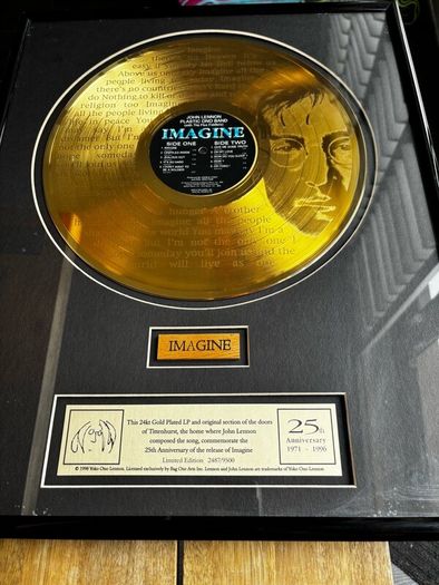 John Lennon Ltd Edition Imagine Gold Record RARE