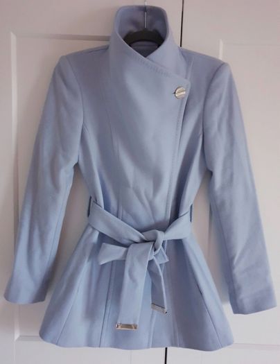 Ted Baker Sky Pale Blue Paria Short Belted Wool Wrap Coat UK8 size 1