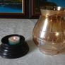 Vintage Etched Amber Glass Hurricane Lamp With Black Base Stand Image 6