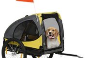 Dog Trailer, Mesh Windows, Roll-Up Cover, Universal Coupler, Steel Frame, Yellow, 140 x 71 x 83 cm