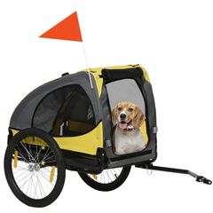 Dog Trailer, Mesh Windows, Roll-Up Cover, Universal Coupler, Steel Frame, Yellow, 140 x 71 x 83 cm