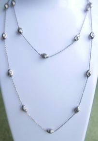 Vintage  Long Sterling Silver Necklace Swirly Oval Beads Length 31" - 10,7g