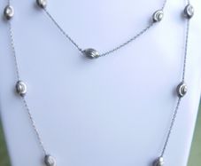 Vintage  Long Sterling Silver Necklace Swirly Oval Beads Length 31" - 10,7g