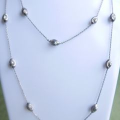 Vintage  Long Sterling Silver Necklace Swirly Oval Beads Length 31" - 10,7g