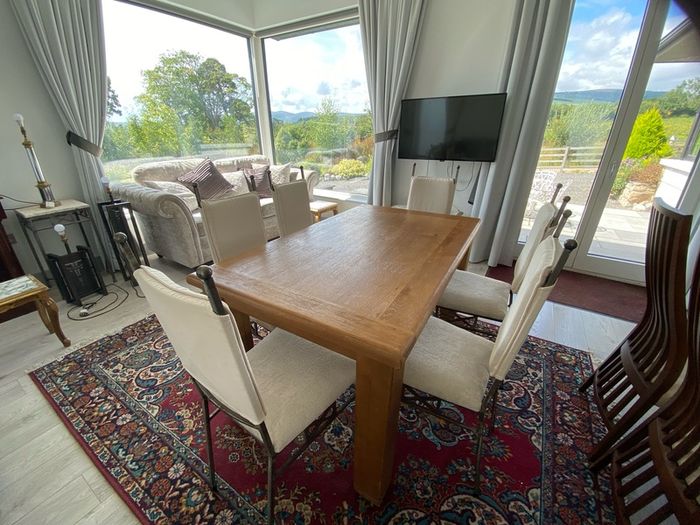 Set of 6 metal frame dining chairs with newly upholstered seats