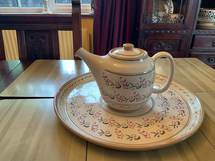 Nicholas Mosse new Lavender limited edition from Washington Creek .  A round platter 13 inches in diameter and a tea pot