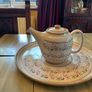 Nicholas Mosse new Lavender limited edition from Washington Creek .  A round platter 13 inches in diameter and a tea pot Image 2