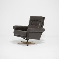 Vintage Brown Leather Swivel Armchair, Denmark, 1970s.