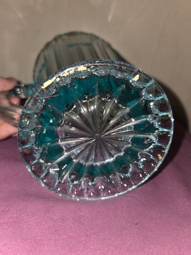 Art Deco Turquoise Aqua Pressed Glass Pitcher