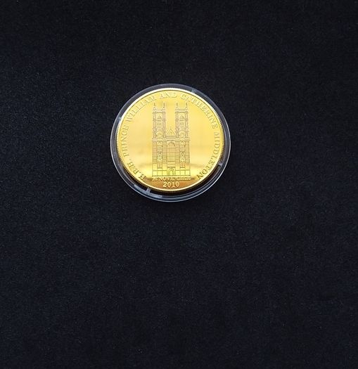 Royal Engagement 24k Gold Plated Commemorative Medal with Genuine Blue Sapphire and COA ( No. 01574 / 40,000 )