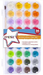 Brand New Create Watercolour Set - 36 Colours Watercolour Paint Set, Portable Travel Watercolour Pan and Paint Brush, Beginner Student Watercolour Cakes