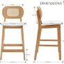 Set of 2 Bar Stools PU Leather Bar Stools for Kitchen with Rattan Backrest Counter Stool for Breakfast with Solid Wood Legs (White-2) Image 2