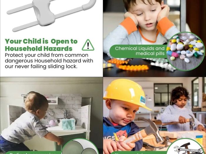 Cupboard Locks for Children & Baby Proofing for Both Cabinet Knobs and Cabinet Handles (6 Packs). U Shape Easy Slide Baby Drawer Safety Lock to Keep Your Child Safe