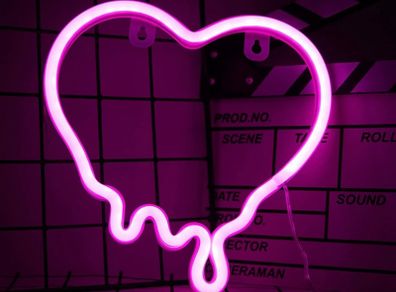 Heart Neon Signs, Pink Heart Neon Lamp Pink LED Neon Lights Night Light for Bedroom USB/Battery Operated Heart Night Lights for Wall Home Kids' Room Birthday Party Bar Decor Best Gifts (FREE POSTAGE)