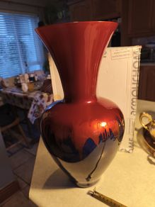 VINTAGE Red and Blue Decorative Vase Handmade in Germany Mouthblown - Ambient Zwiesel 41 CM. TALL 20 CM. WIDEIN CENTER