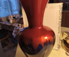 VINTAGE Red and Blue Decorative Vase Handmade in Germany Mouthblown - Ambient Zwiesel 41 CM. TALL 20 CM. WIDEIN CENTER