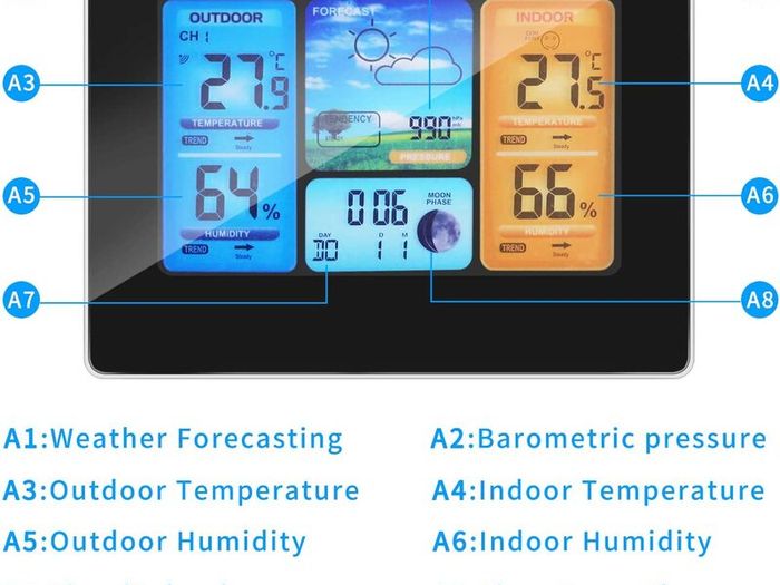 Weather Stations Wireless Indoor Outdoor with Alert and Temperature/Humidity/Barometric/Forecast/Moon Phase/Alarm Clock, LCD Digital Weather Station with Outdoor Sensor for Home Office (Black)