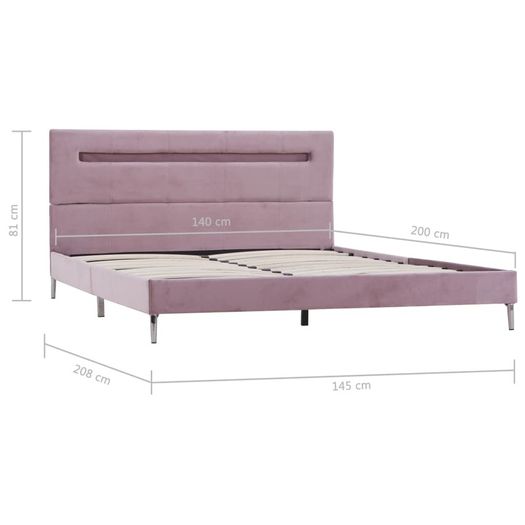 Bed Frame with LED Pink Fabric 135x190 cm
