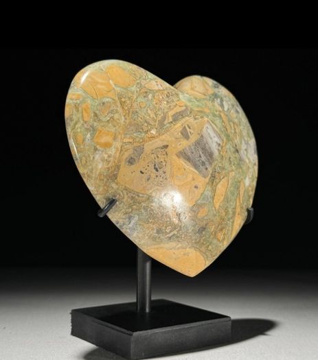 Crystal Heart On Custom Display Stand - Maligano Jasper
