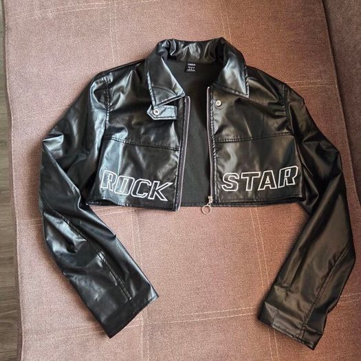 Black  Rockstar faux leather cropped jacket, size S