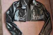 Black  Rockstar faux leather cropped jacket, size S
