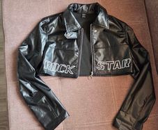 Black  Rockstar faux leather cropped jacket, size S