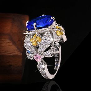 Vintage Style Blue Stone Statement Silver Ring
