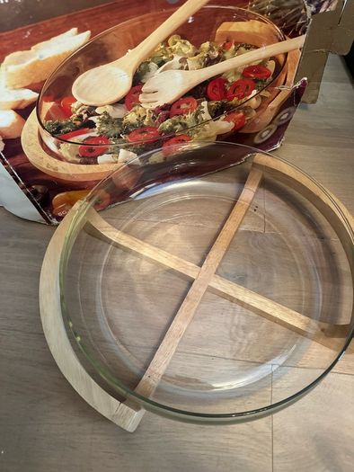 Large glass bowl / wooden stand / bowl only