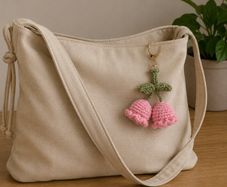 pink flower crocheted keychain