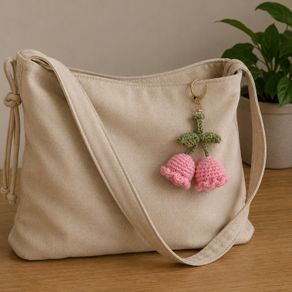 pink flower crocheted keychain
