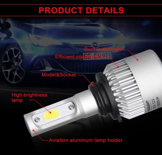 Cool White COB H1/H4/H7/H11/9006 LED Car Headlight Lamp 72W 8000LM