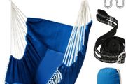 NEW SALE | Hammock Chair Hanging Swing 2 Seat Cushions Included,Strong Webbing Straps and Hooks for Easy Hanging Soft Cotton Weave Hanging Chair Side Pocket Large Tassel Chair Set Comfort Indoor Outdoor