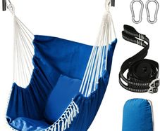 NEW SALE | Hammock Chair Hanging Swing 2 Seat Cushions Included,Strong Webbing Straps and Hooks for Easy Hanging Soft Cotton Weave Hanging Chair Side Pocket Large Tassel Chair Set Comfort Indoor Outdoor