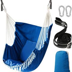 NEW SALE | Hammock Chair Hanging Swing 2 Seat Cushions Included,Strong Webbing Straps and Hooks for Easy Hanging Soft Cotton Weave Hanging Chair Side Pocket Large Tassel Chair Set Comfort Indoor Outdoor