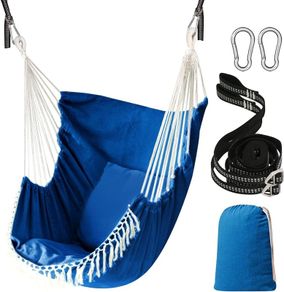 NEW SALE | Hammock Chair Hanging Swing 2 Seat Cushions Included,Strong Webbing Straps and Hooks for Easy Hanging Soft Cotton Weave Hanging Chair Side Pocket Large Tassel Chair Set Comfort Indoor Outdoor