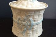 Fabulous Belleek Blue Ribbon Pattern Biscuit Barrell with the Gold Backstamp, 7th Mark - 1980-1993