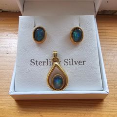 Australian Opal Gold Plated Over Sterling Silver Jewellery Set