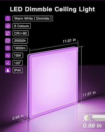 SALE | LED Ceiling Light Dimmable, 18W Bathroom Ceiling Light, Square, Flush, 100W Equivalent, IP44 Waterproof for Kitchen Living Room Bedroom and Hallway 29.5 x 29.5 x 2.5 cm