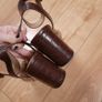 ASOS Dark Brown Croc-Effect & Beige Teddy Fleece Strap Ankle-Buckle Block Heels 4UK/37EU Image 6