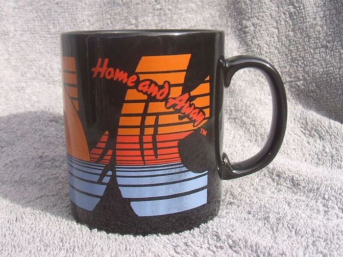 HOME & AWAY (Australian TV soap drama) - a scarce mug by Coloroll (1989) + a free SUMMER BAY badge (early 1990s)