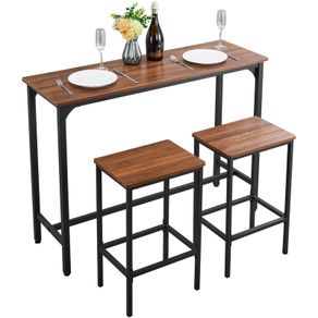 Bar Table, 3PCS 1193.8mm Bars Tables Set, Bar Tables and Chair Set with Rounded Edge Design, Rectangular Pub Table with Two Stools for Office Desk, Breakfast Corner, Mini Bars, Rustic Brown