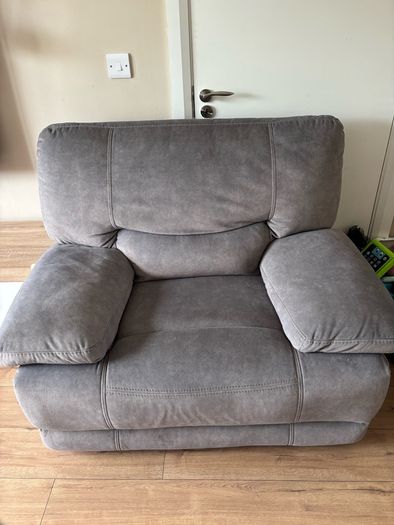 3 + 1 Grey Suede Electric Reclining Couch & Armchair