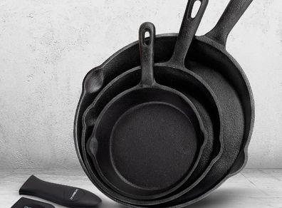 Pre-Seasoned Cast Iron Skillets (set of 3)